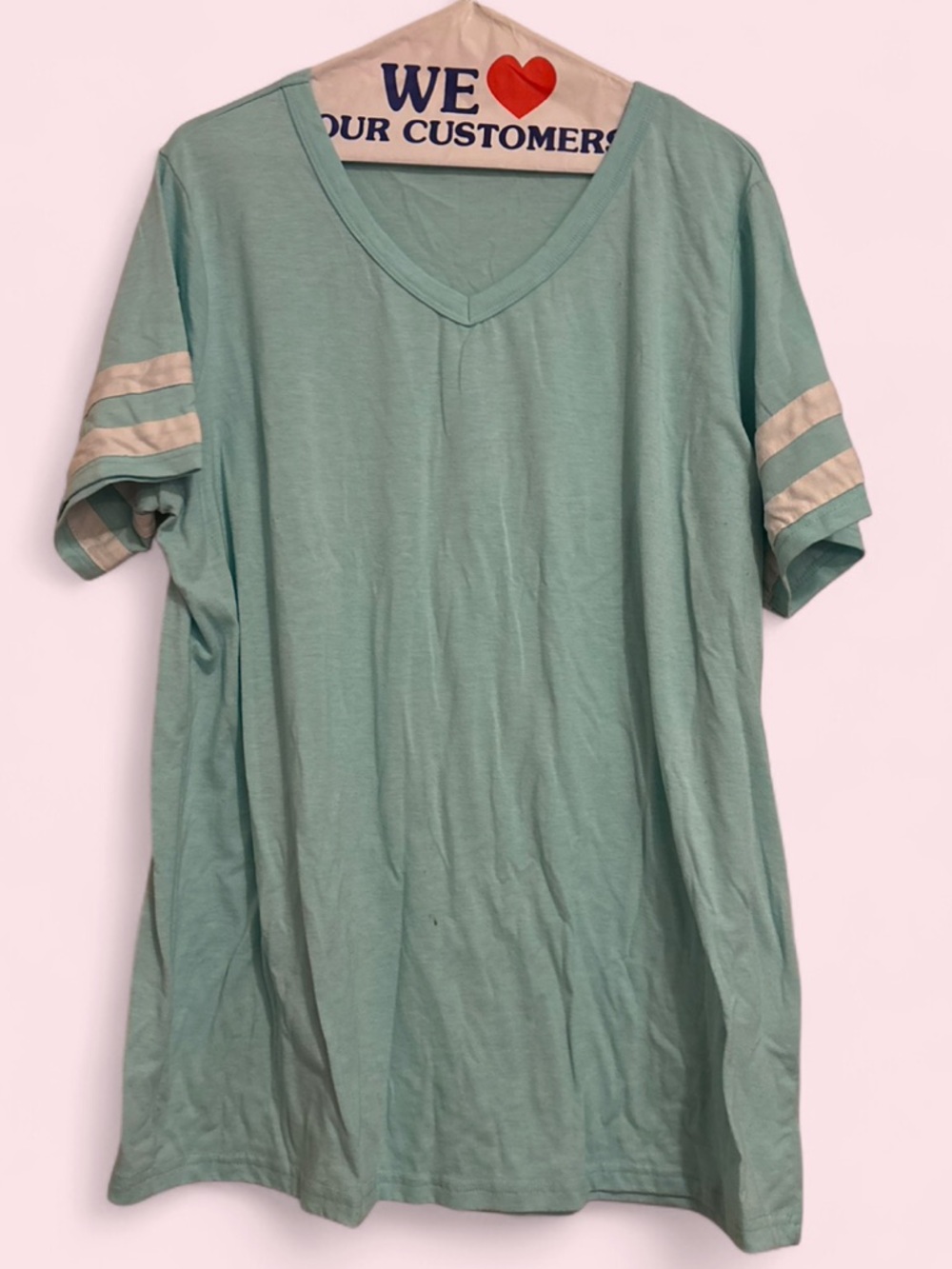 Light Aqua V-Neck Tee with White Logo Tag
